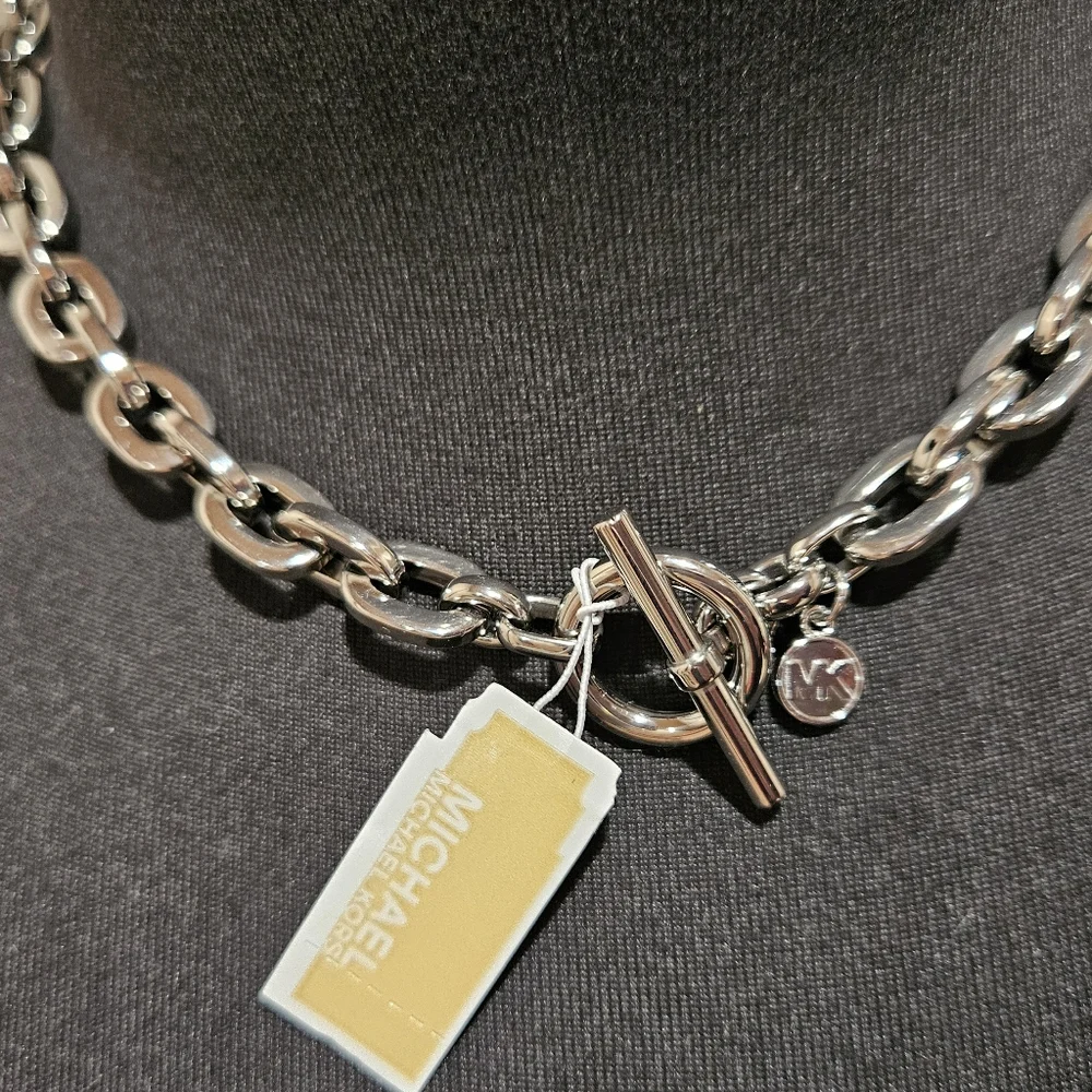 Michael Kors Square Chain Link Padlock Necklace Silver Plate Stainless Steel NWT - Picture 6 of 16